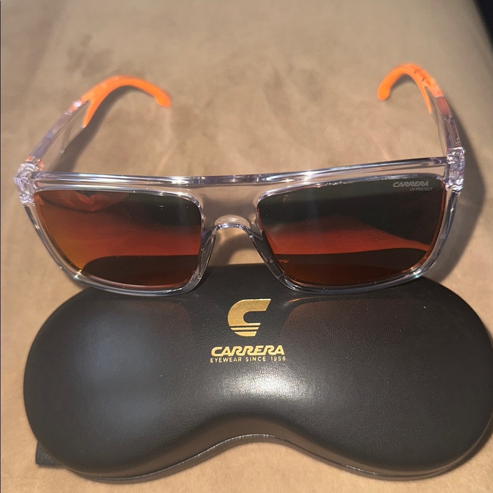 Carrera Clear Frame Sunglasses with Red Lenses